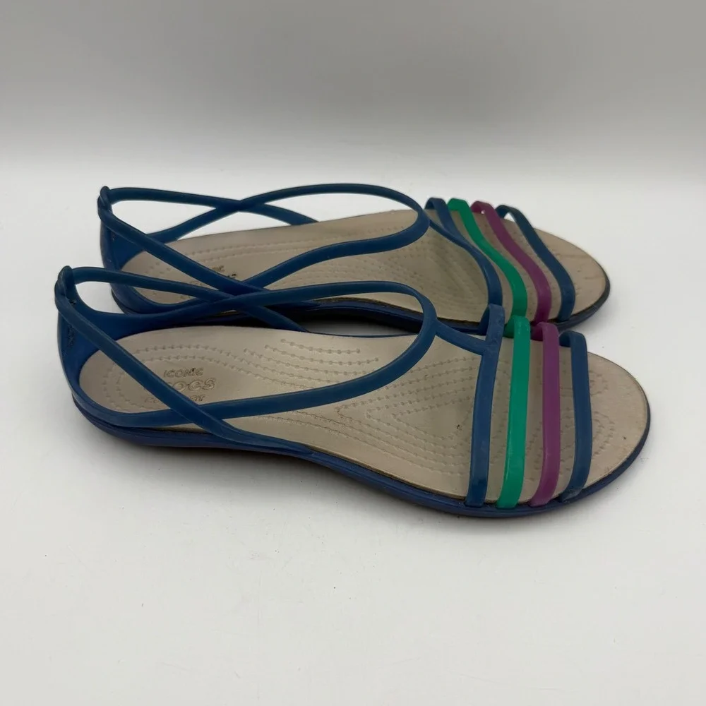 Crocs Isabella Strappy Sandals Womens 7 Blue Multi Color Jelly Flats Comfort